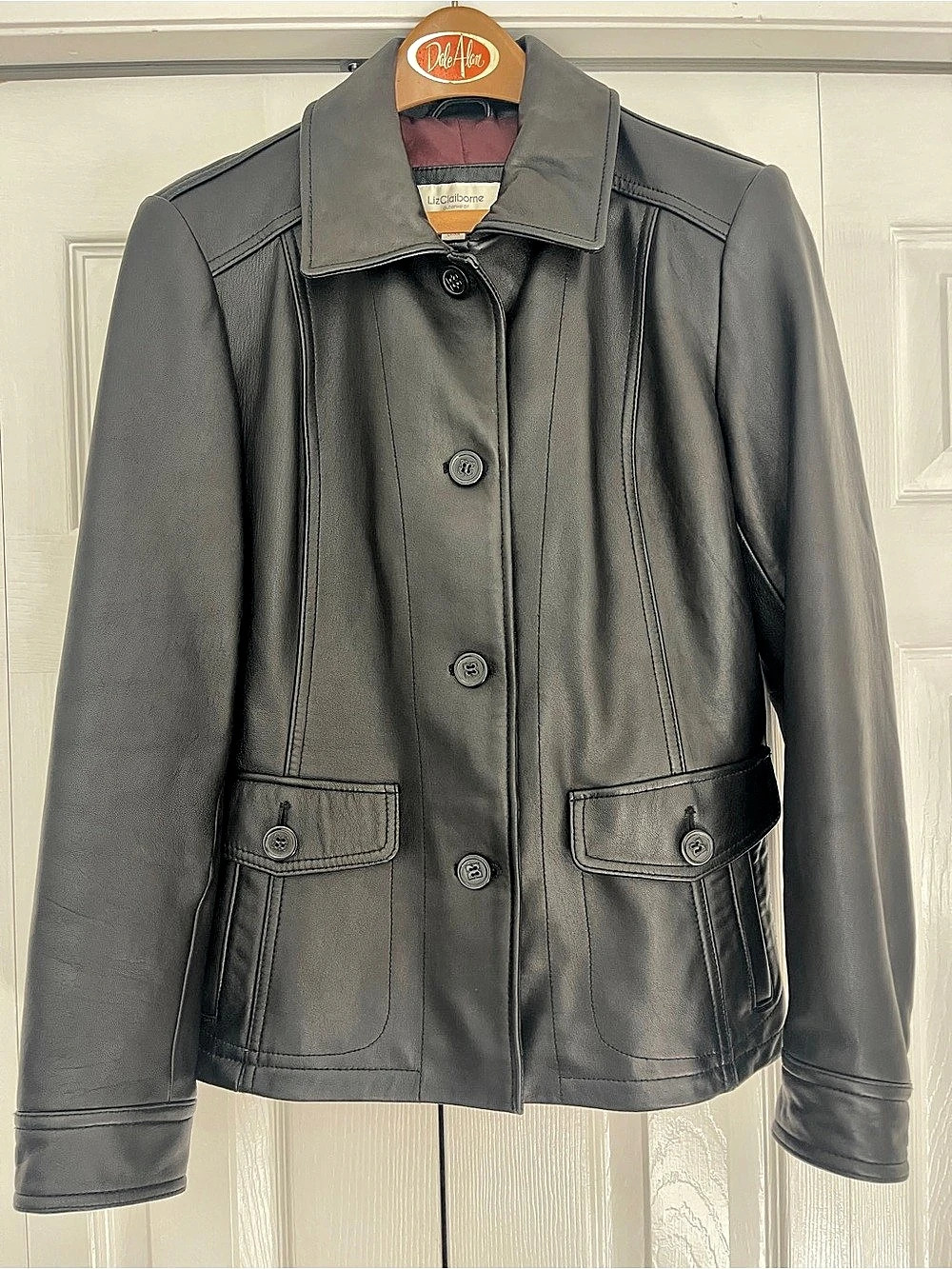 Liz Claiborne Black Genuine Leather Button Front Jacket — Women’s Medium